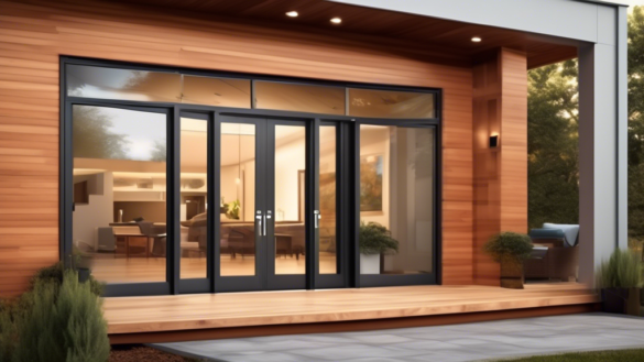 A modern home with brand-new energy-efficient doors installed, showcasing sleek, insulated door designs. The image highlights the doors in both entry point